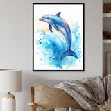 Cute Blue Dolphin Watercolor - Blue Dolphin Wall Art