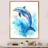 Cute Blue Dolphin Watercolor - Blue Dolphin Wall Art