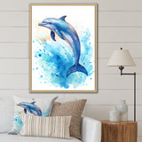 Cute Blue Dolphin Watercolor - Blue Dolphin Wall Art