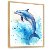 Cute Blue Dolphin Watercolor - Blue Dolphin Wall Art