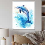 Cute Blue Dolphin Watercolor - Blue Dolphin Wall Art