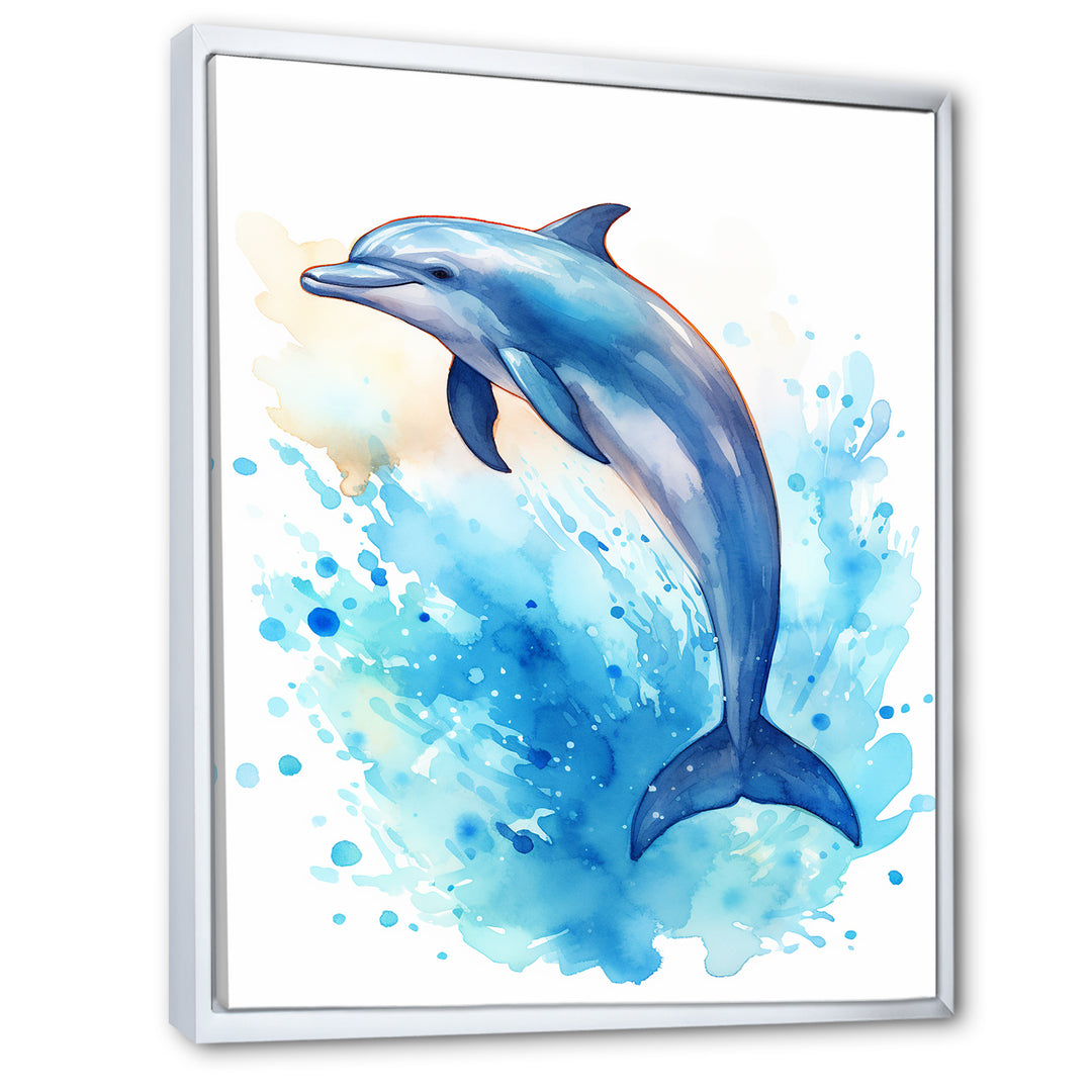 Cute Blue Dolphin Watercolor - Blue Dolphin Wall Art