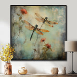 Vintage Painting Of Dragonfly Flying - Dragonfly Framed Canvas Art