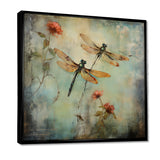 Vintage Painting Of Dragonfly Flying - Dragonfly Framed Canvas Art
