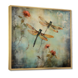Vintage Painting Of Dragonfly Flying - Dragonfly Framed Canvas Art