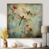 Vintage Painting Of Dragonfly Flying - Dragonfly Framed Canvas Art