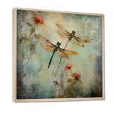 Vintage Painting Of Dragonfly Flying - Dragonfly Framed Canvas Art