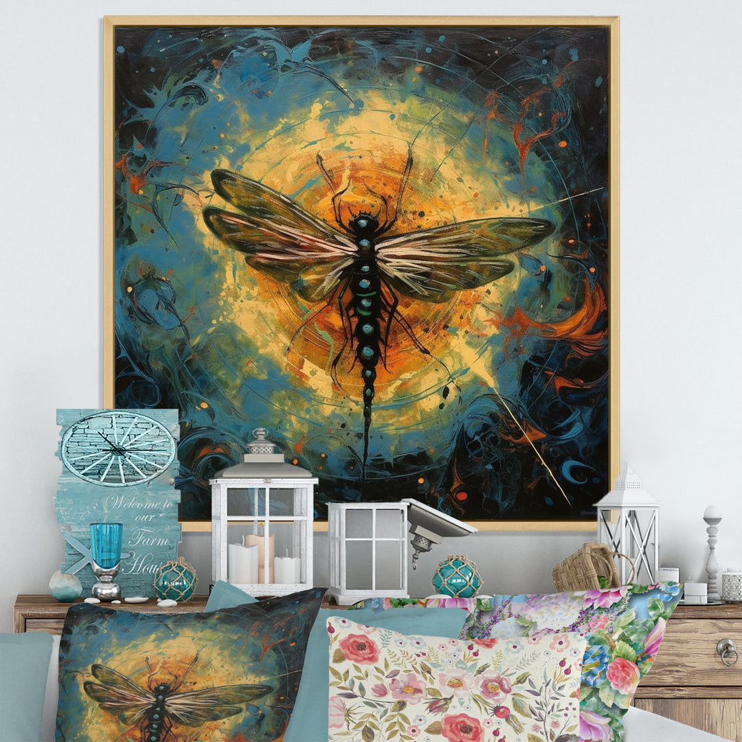 Expressive Painting Of Dragonfly - Dragonfly Living Room Wall Art
