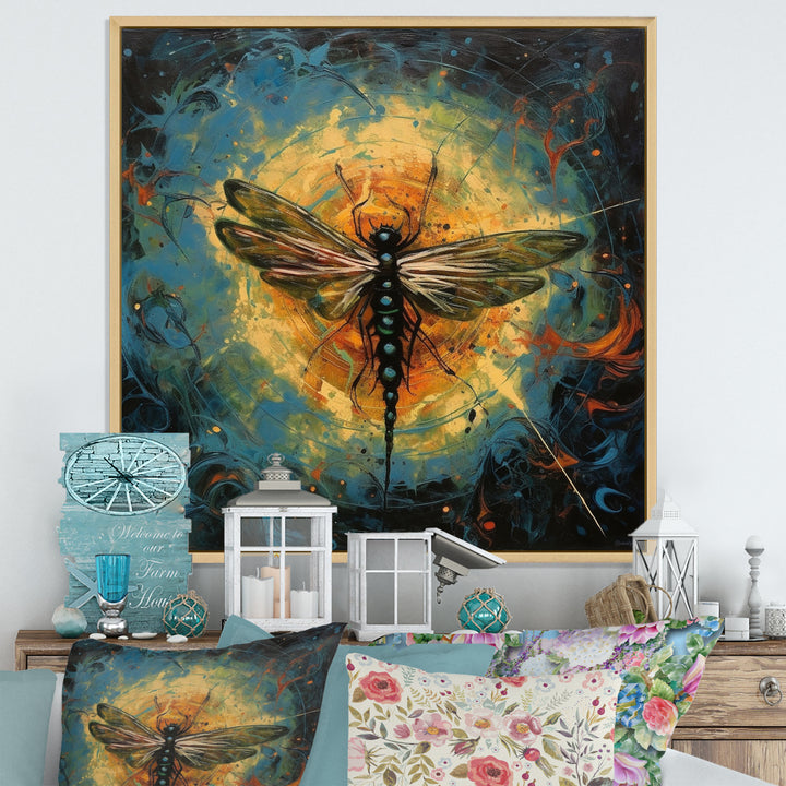 Expressive Painting Of Dragonfly - Dragonfly Living Room Wall Art