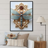 Blue Vintage Dragonfly On Gold - Dragonfly Canvas Wall Art