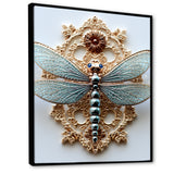 Blue Vintage Dragonfly On Gold - Dragonfly Canvas Wall Art