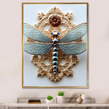 Blue Vintage Dragonfly On Gold - Dragonfly Canvas Wall Art