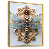 Blue Vintage Dragonfly On Gold - Dragonfly Canvas Wall Art