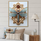 Blue Vintage Dragonfly On Gold - Dragonfly Canvas Wall Art