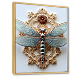 Blue Vintage Dragonfly On Gold - Dragonfly Canvas Wall Art