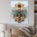 Blue Vintage Dragonfly On Gold - Dragonfly Canvas Wall Art