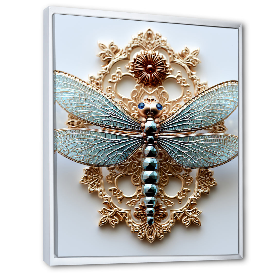Blue Vintage Dragonfly On Gold - Dragonfly Canvas Wall Art