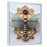 Blue Vintage Dragonfly On Gold - Dragonfly Canvas Wall Art
