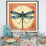 Retro Stamp Illustration Of Blue Dragonfly - Dragonfly Canvas Wall Art
