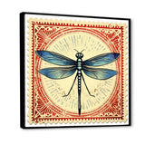 Retro Stamp Illustration Of Blue Dragonfly - Dragonfly Canvas Wall Art