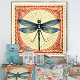 Retro Stamp Illustration Of Blue Dragonfly - Dragonfly Canvas Wall Art