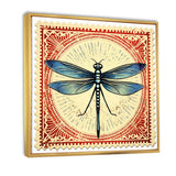Retro Stamp Illustration Of Blue Dragonfly - Dragonfly Canvas Wall Art