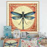 Retro Stamp Illustration Of Blue Dragonfly - Dragonfly Canvas Wall Art