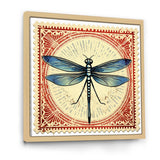 Retro Stamp Illustration Of Blue Dragonfly - Dragonfly Canvas Wall Art
