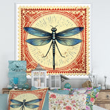 Retro Stamp Illustration Of Blue Dragonfly - Dragonfly Canvas Wall Art