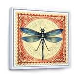 Retro Stamp Illustration Of Blue Dragonfly - Dragonfly Canvas Wall Art