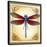 Retro Stamp Illustration Of Red Dragonfly - Blue Dragonfly Wall Art