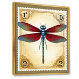 Retro Stamp Illustration Of Red Dragonfly - Blue Dragonfly Wall Art