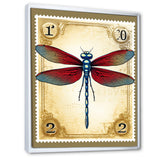 Retro Stamp Illustration Of Red Dragonfly - Blue Dragonfly Wall Art