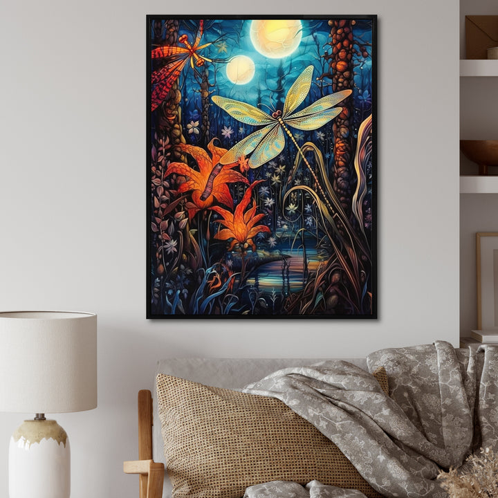 Majestic Dragonfly In Enchanted Forest - Blue Dragonfly Wall Art
