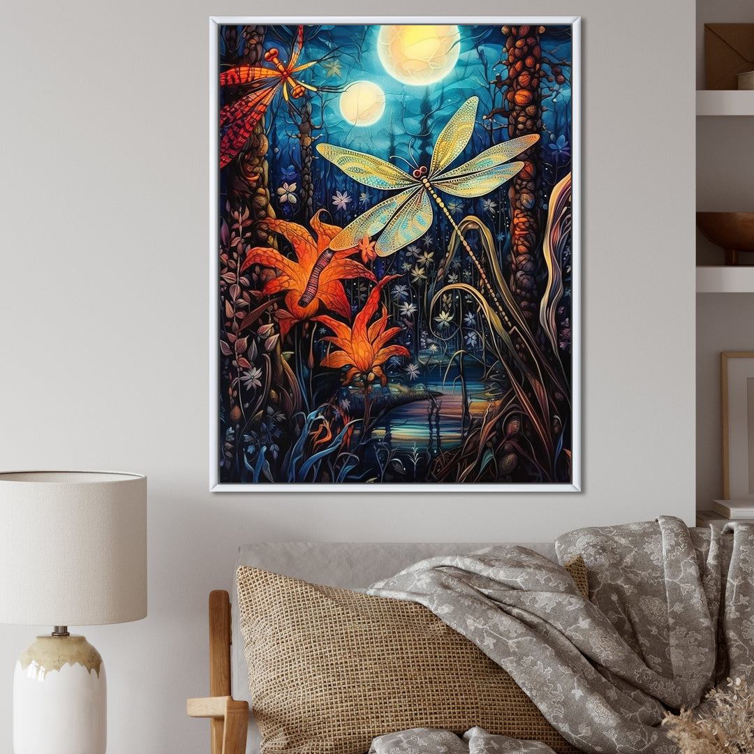 Majestic Dragonfly In Enchanted Forest - Blue Dragonfly Wall Art
