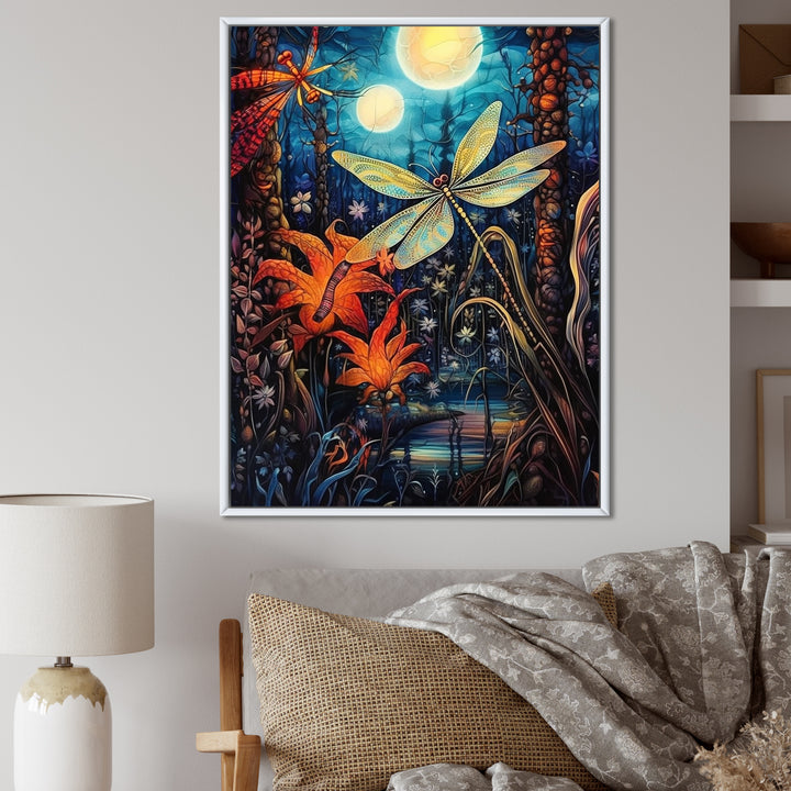 Majestic Dragonfly In Enchanted Forest - Blue Dragonfly Wall Art