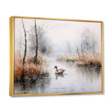 Duck In The Misty Pond At Dawn Watercolor - Duck Large Canvas Wall Art