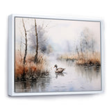 Duck In The Misty Pond At Dawn Watercolor - Duck Large Canvas Wall Art