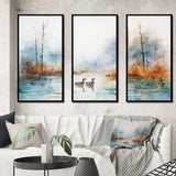 Duck In The Misty Pond At Dawn Watercolor II - Multi-Panels
