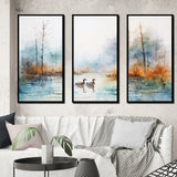 Duck In The Misty Pond At Dawn Watercolor II - Multi-Panels