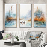 Duck In The Misty Pond At Dawn Watercolor II - Multi-Panels