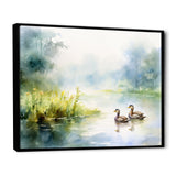 Ducks Swimming In Spring Pond Watercolor - Duck Living Room Wall Art
