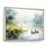 Ducks Swimming In Spring Pond Watercolor - Duck Living Room Wall Art