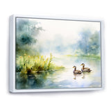 Ducks Swimming In Spring Pond Watercolor - Duck Living Room Wall Art