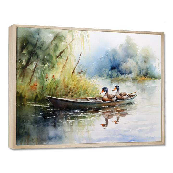 Ducks In A little Boat On The Lake - Duck Bedroom Wall Art