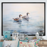 Brown Ducks Swimming Misty Morning Lake - Duck Canvas Wall Art