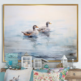 Brown Ducks Swimming Misty Morning Lake - Duck Canvas Wall Art