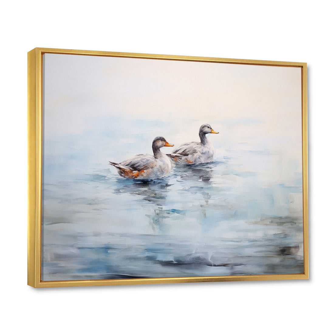 Brown Ducks Swimming Misty Morning Lake - Duck Canvas Wall Art
