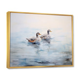 Brown Ducks Swimming Misty Morning Lake - Duck Canvas Wall Art