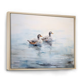 Brown Ducks Swimming Misty Morning Lake - Duck Canvas Wall Art